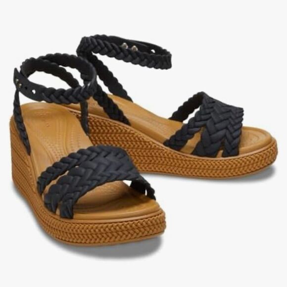 CROCS Shoes - Crocs literide RARE wedge strappy ankle woven braided black tan boho festival co